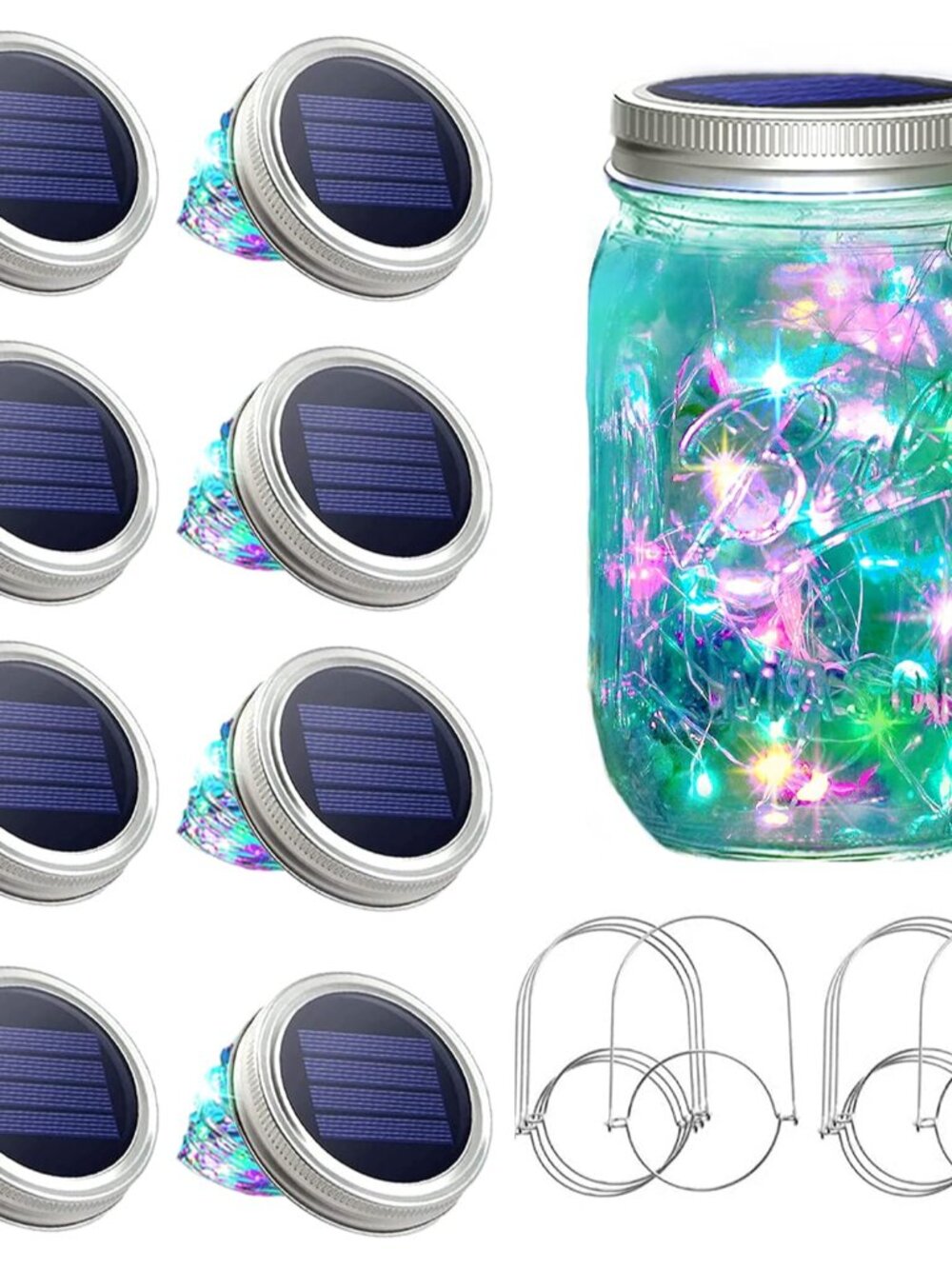 Solar Mason Jar Lights [Updated], 8 Pack 20 LED Waterproof Fairy Firefly Jar Lid